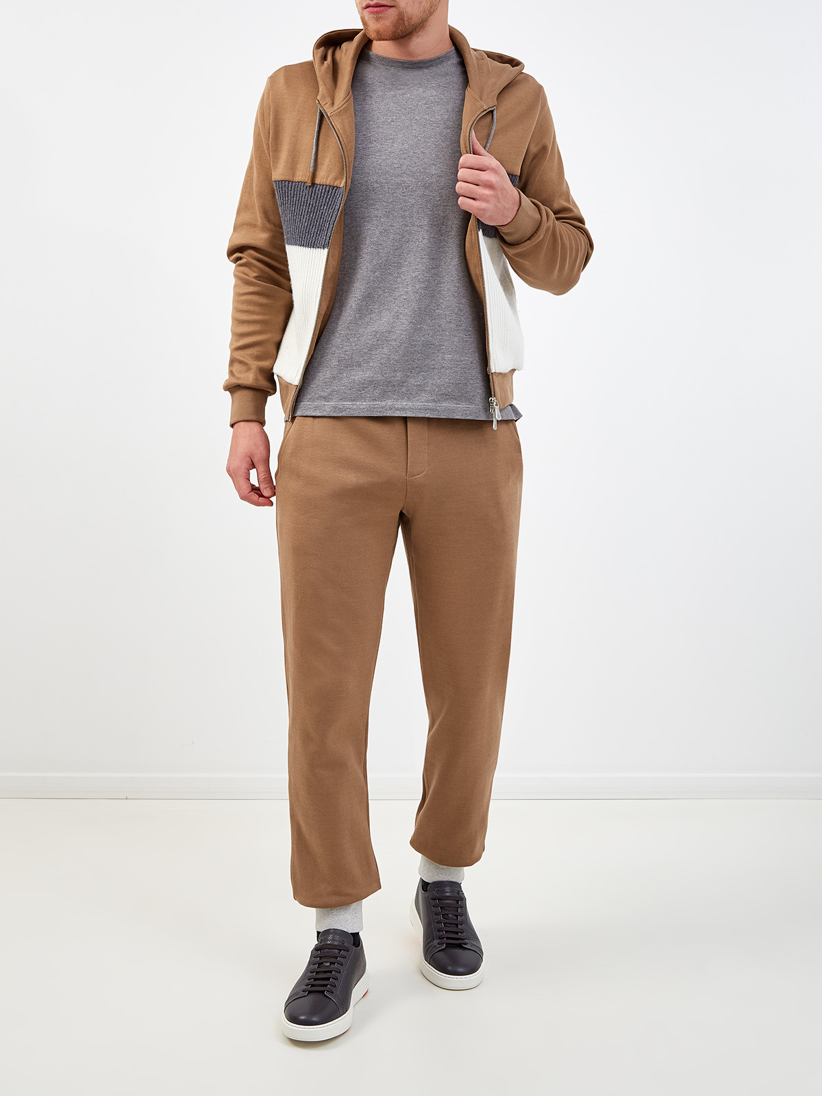 Хлопковые брюки в спортивном стиле с контрастными кромками ELEVENTY, цвет коричневый, размер 48;50;52;54 - фото 2